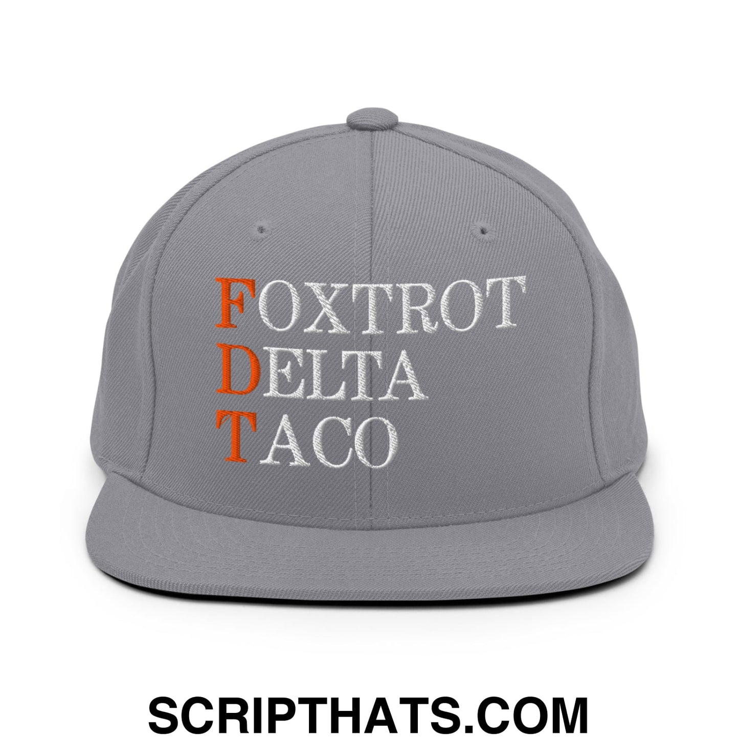 FDT Foxtrot Delta Taco Embroidered Flat Bill Brim Snapback Hat Silver