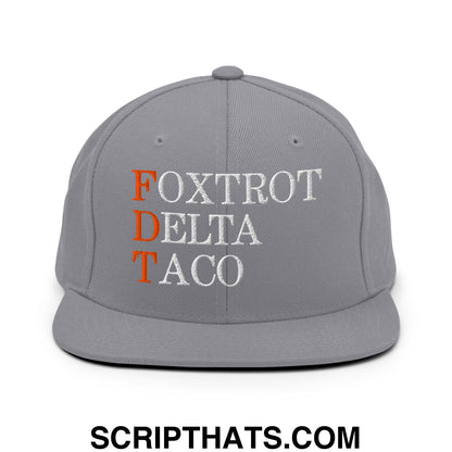 FDT Foxtrot Delta Taco Embroidered Flat Bill Brim Snapback Hat Silver
