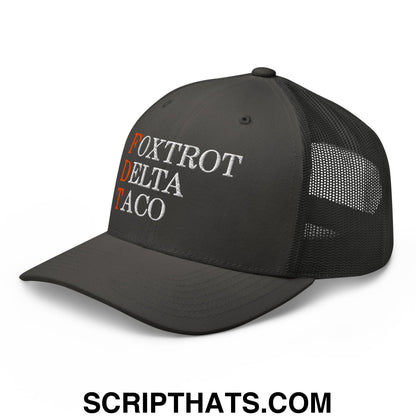 FDT Foxtrot Delta Taco Embroidered Mesh Trucker Hat Charcoal