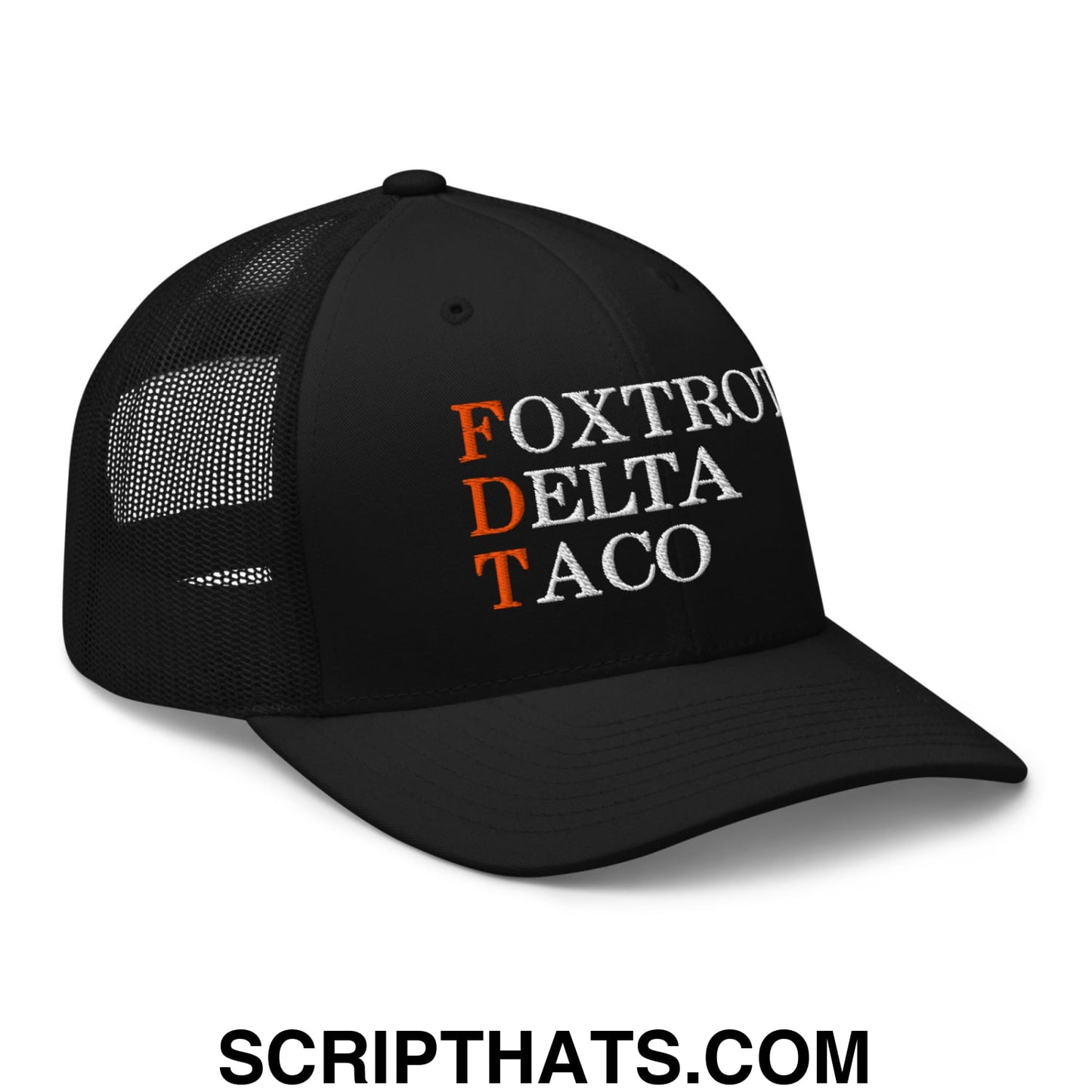 FDT Foxtrot Delta Taco Embroidered Mesh Trucker Hat Black