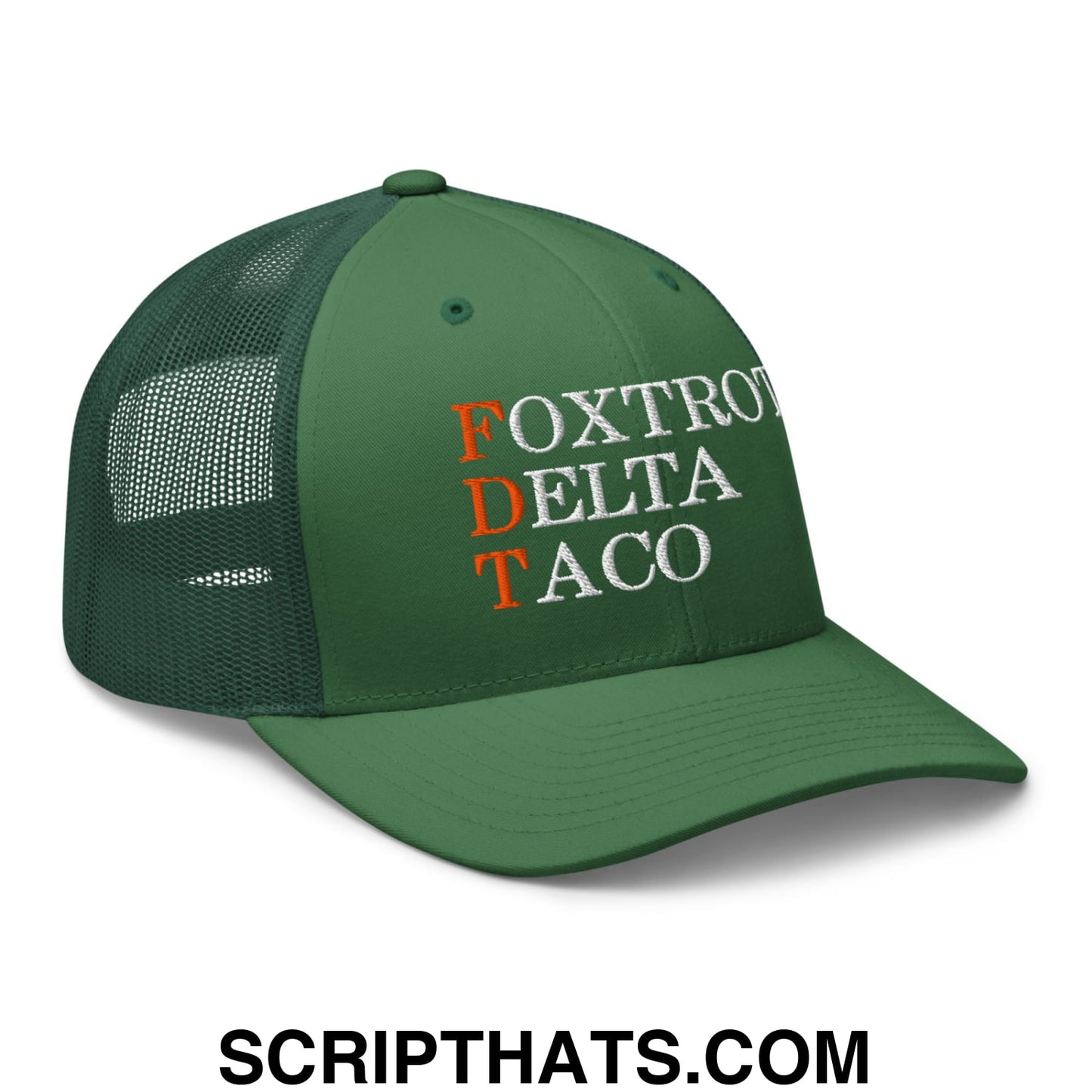 FDT Foxtrot Delta Taco Embroidered Mesh Trucker Hat Evergreen