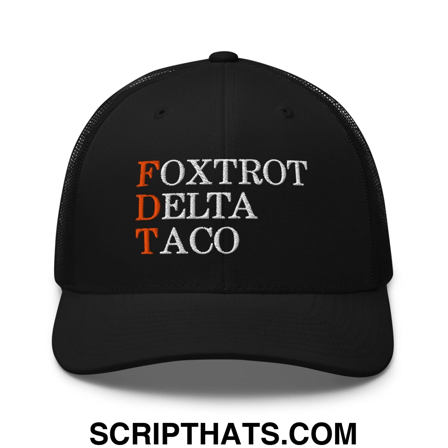 FDT Foxtrot Delta Taco Embroidered Mesh Trucker Hat Black