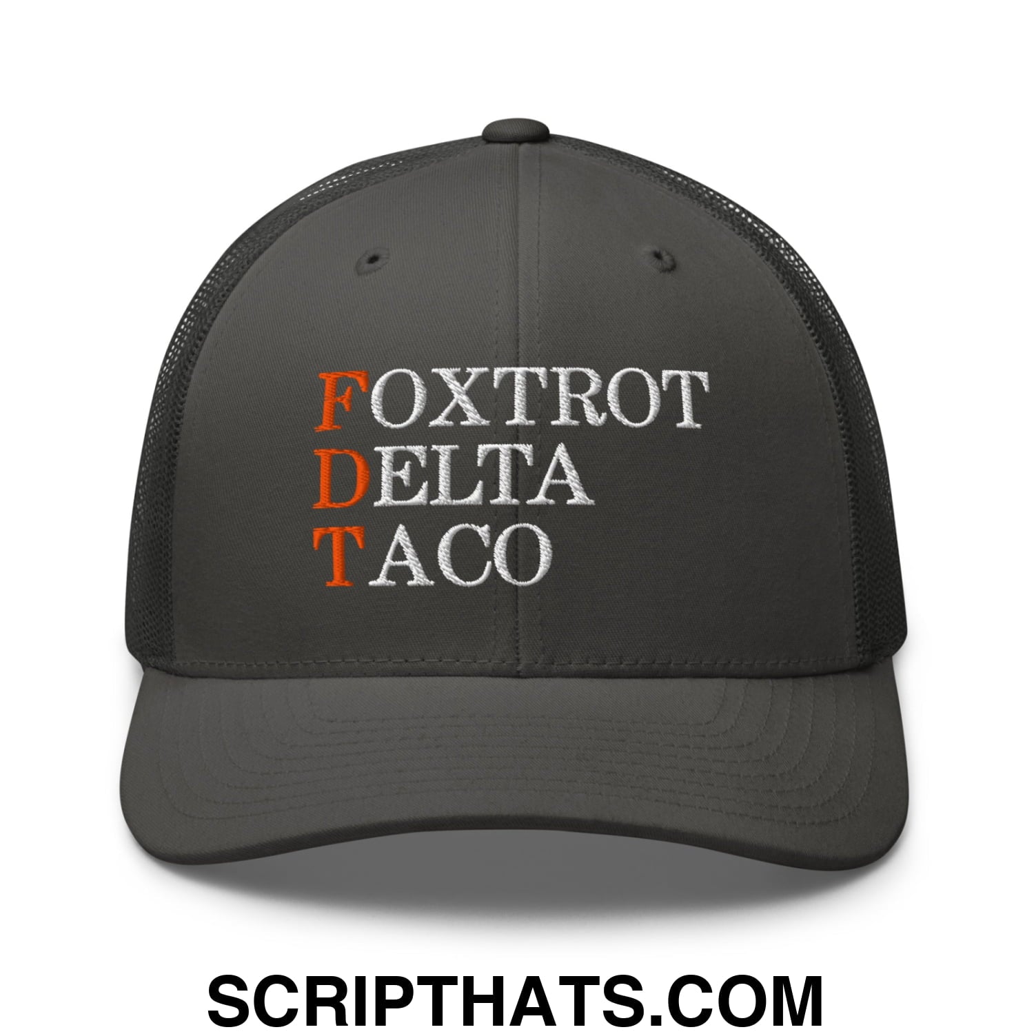 FDT Foxtrot Delta Taco Embroidered Mesh Trucker Hat Charcoal
