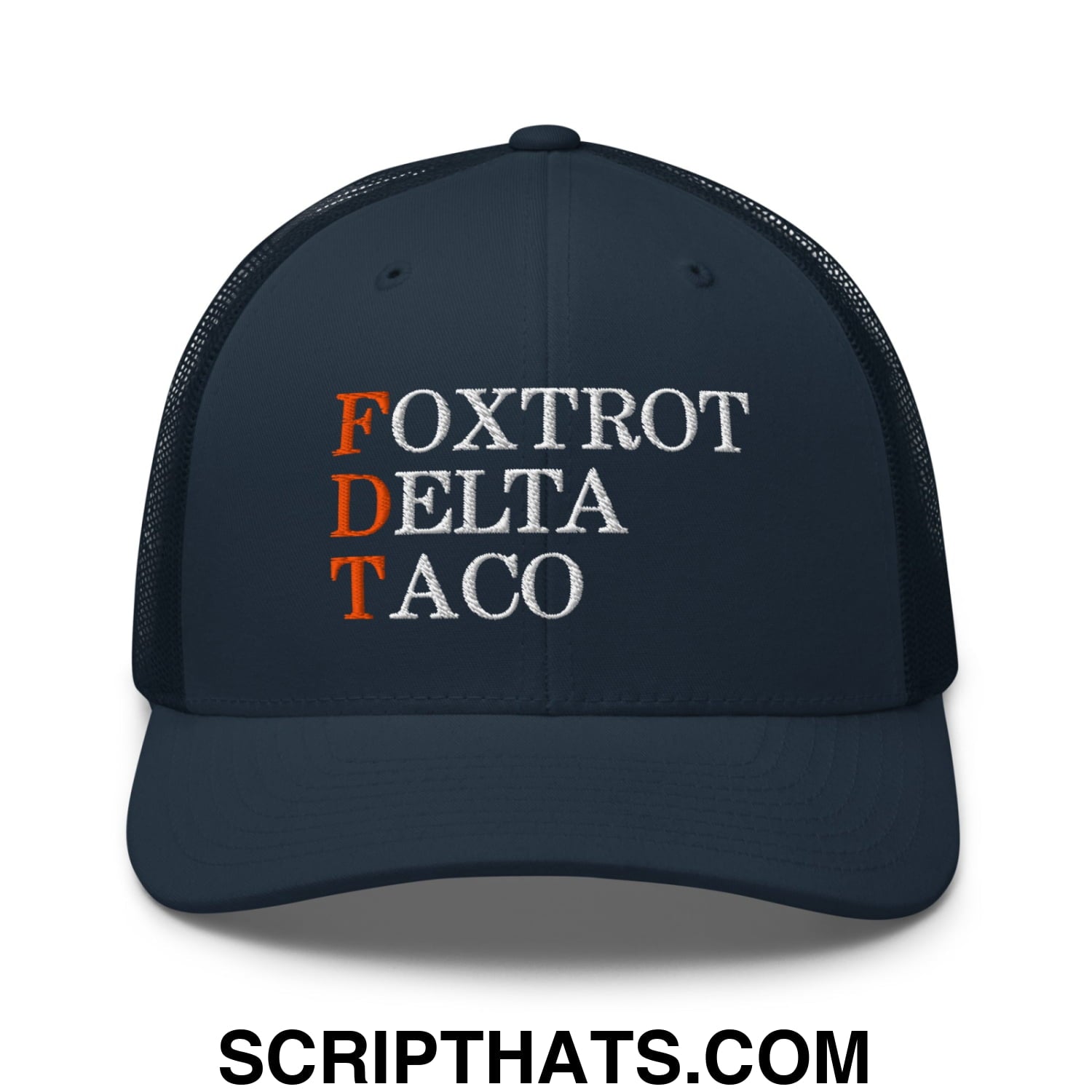 FDT Foxtrot Delta Taco Embroidered Mesh Trucker Hat Navy