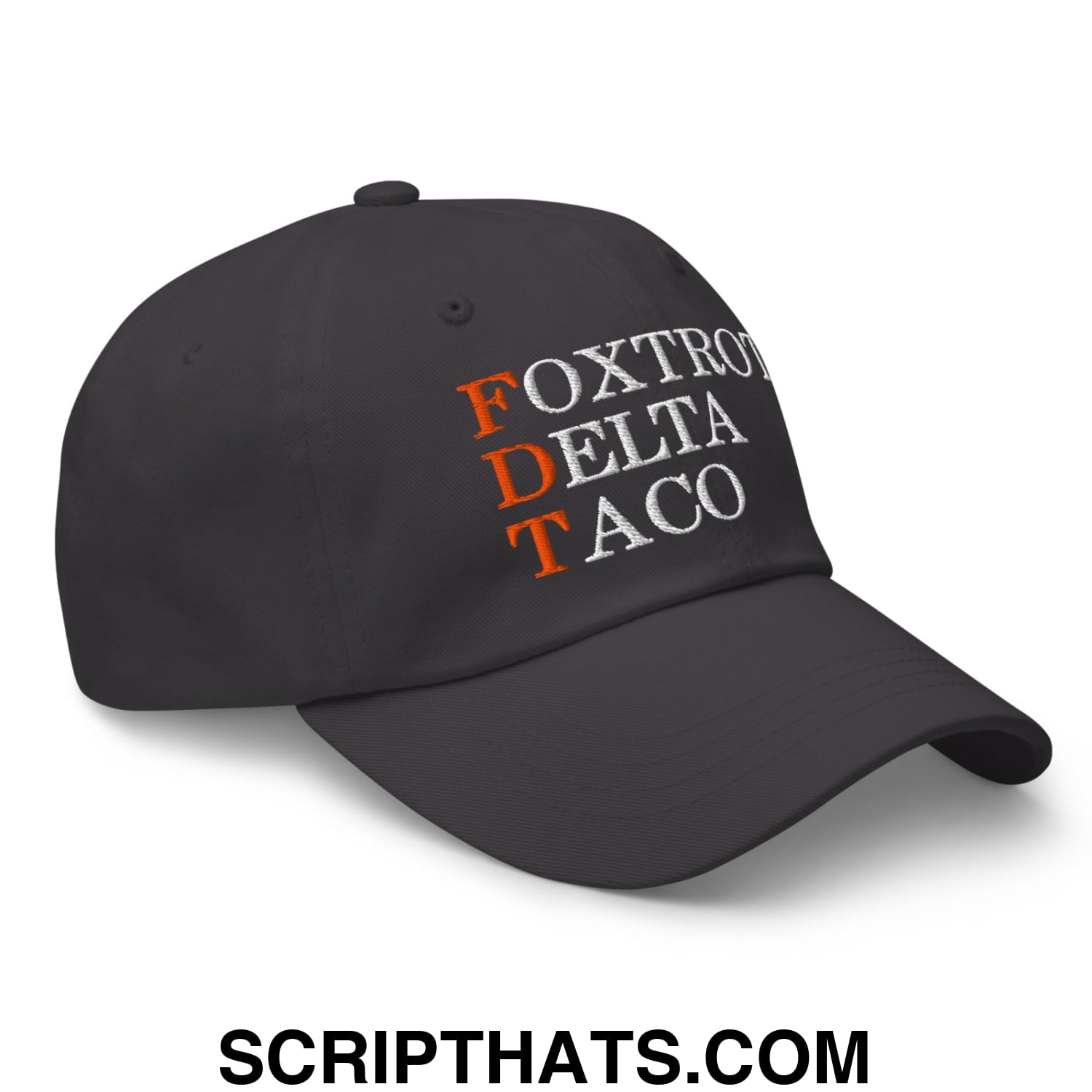 FDT Foxtrot Delta Taco Embroidered Unstructured Dad Hat Dark Grey