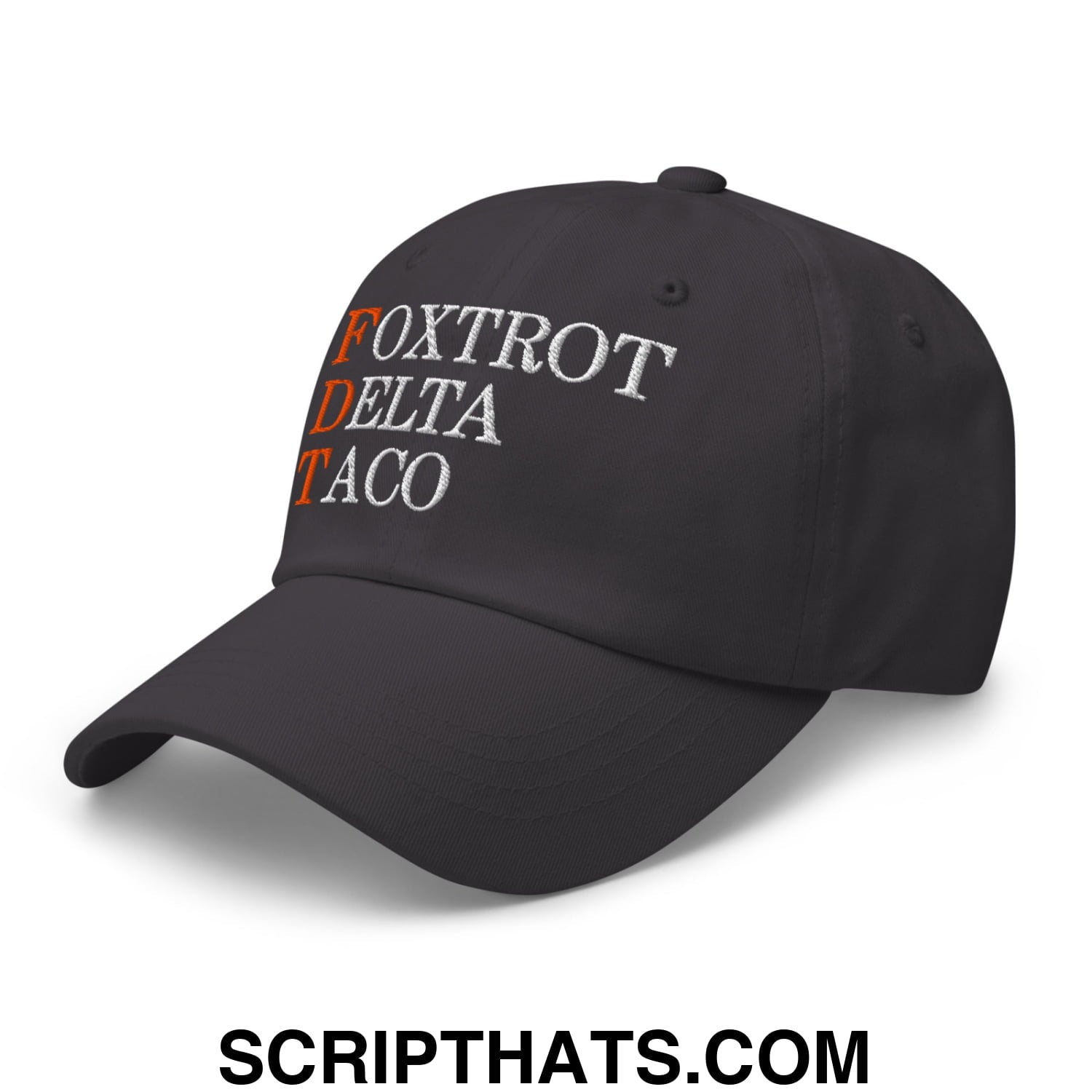 FDT Foxtrot Delta Taco Embroidered Unstructured Dad Hat Dark Grey