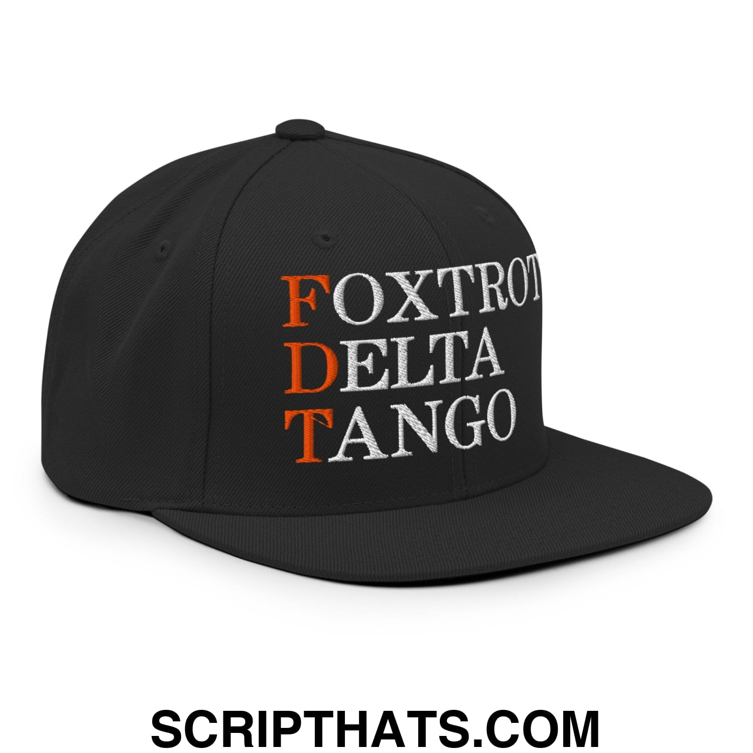 FDT Foxtrot Delta Tango Embroidered Flat Brim Bill Snapback Hat Black