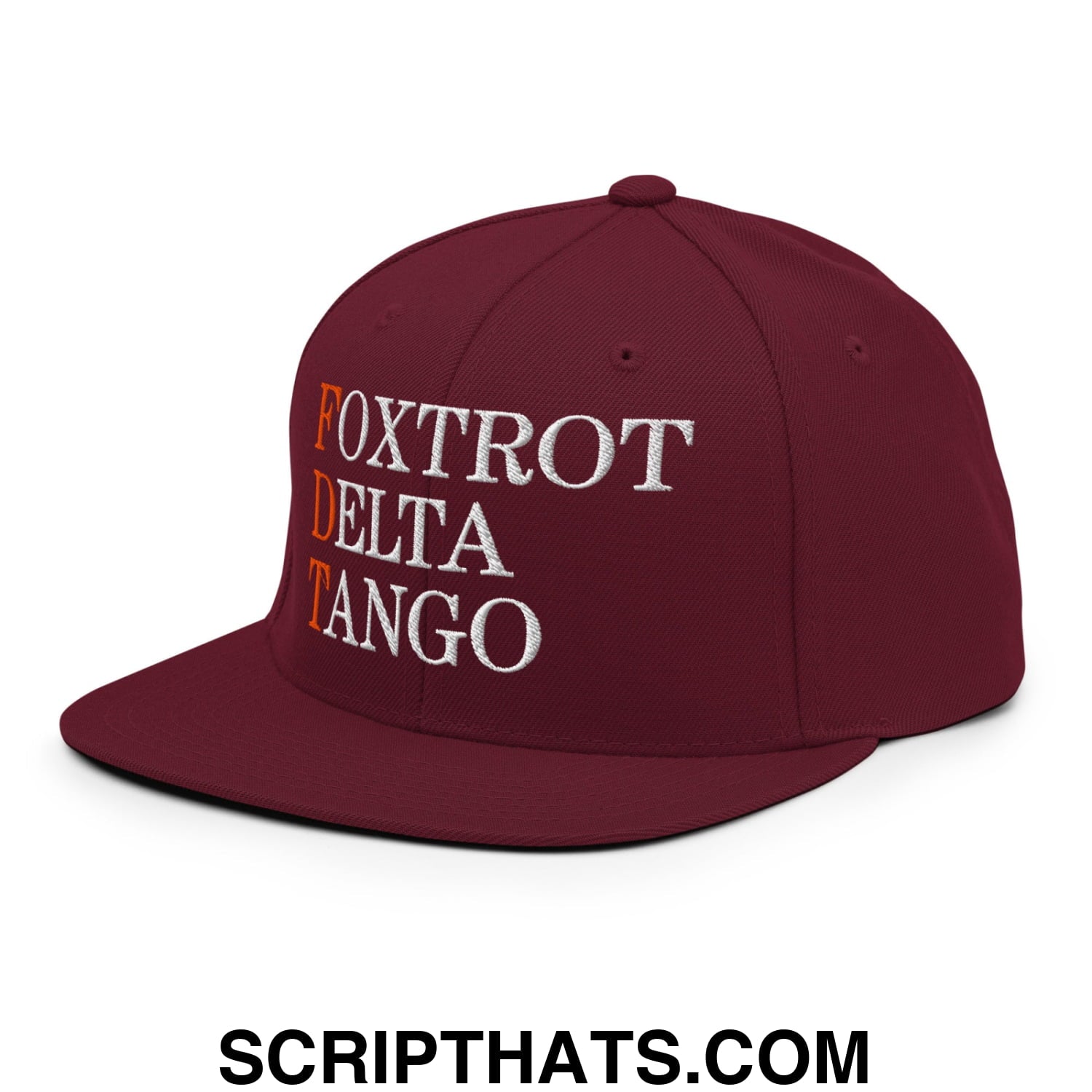 FDT Foxtrot Delta Tango Embroidered Flat Brim Bill Snapback Hat Maroon