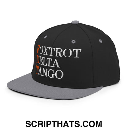 FDT Foxtrot Delta Tango Embroidered Flat Brim Bill Snapback Hat Black Silver