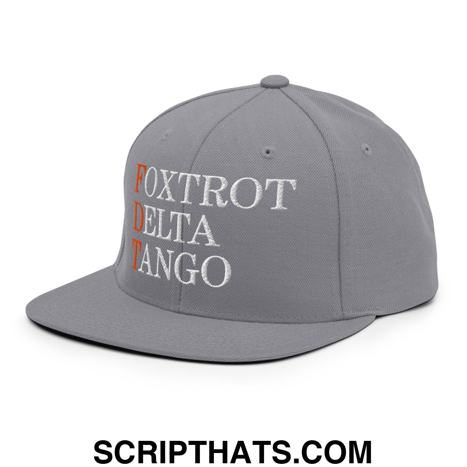 FDT Foxtrot Delta Tango Embroidered Flat Brim Bill Snapback Hat Silver