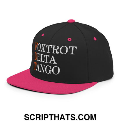 FDT Foxtrot Delta Tango Embroidered Flat Brim Bill Snapback Hat Black Neon Pink