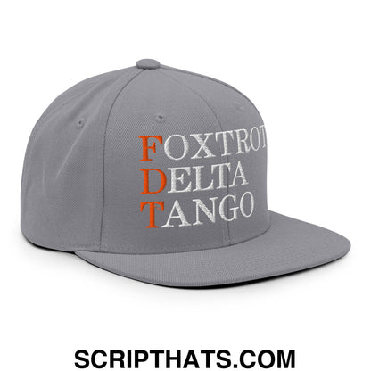 FDT Foxtrot Delta Tango Embroidered Flat Brim Bill Snapback Hat Silver