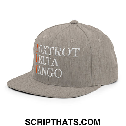 FDT Foxtrot Delta Tango Embroidered Flat Brim Bill Snapback Hat Heather Grey