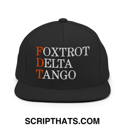 FDT Foxtrot Delta Tango Embroidered Flat Brim Bill Snapback Hat Black