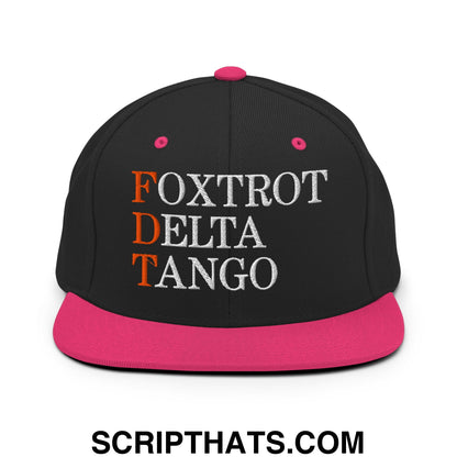 FDT Foxtrot Delta Tango Embroidered Flat Brim Bill Snapback Hat Black Neon Pink