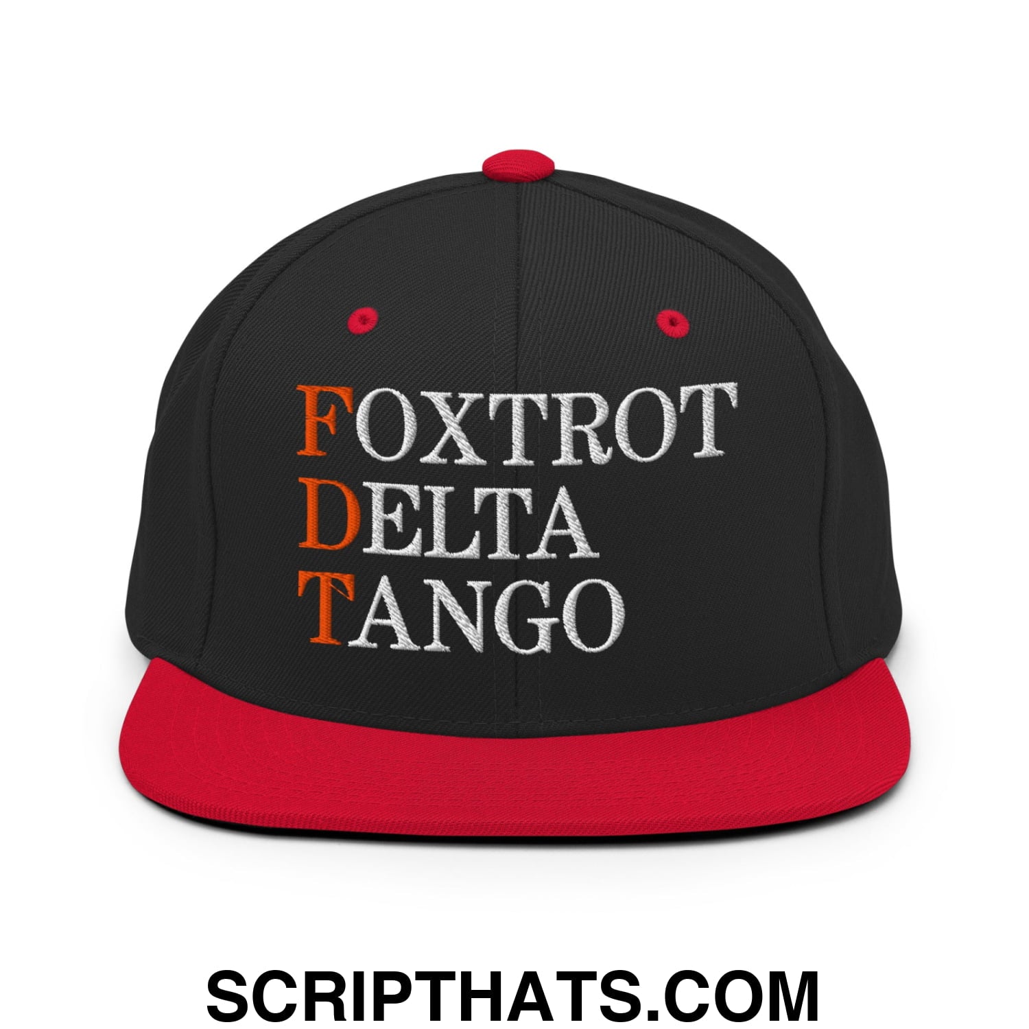 FDT Foxtrot Delta Tango Embroidered Flat Brim Bill Snapback Hat Black Red
