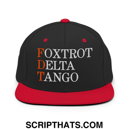 FDT Foxtrot Delta Tango Embroidered Flat Brim Bill Snapback Hat Black Red