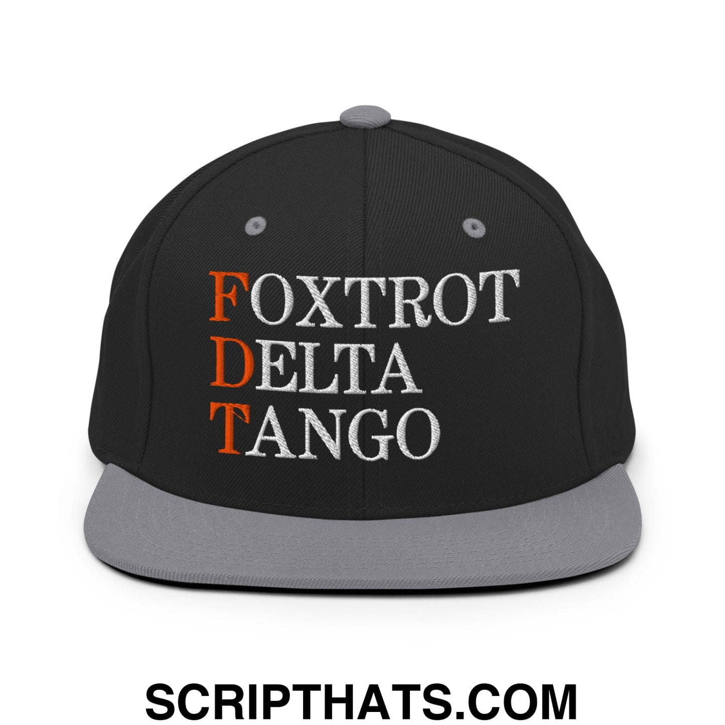 FDT Foxtrot Delta Tango Embroidered Flat Brim Bill Snapback Hat Black Silver