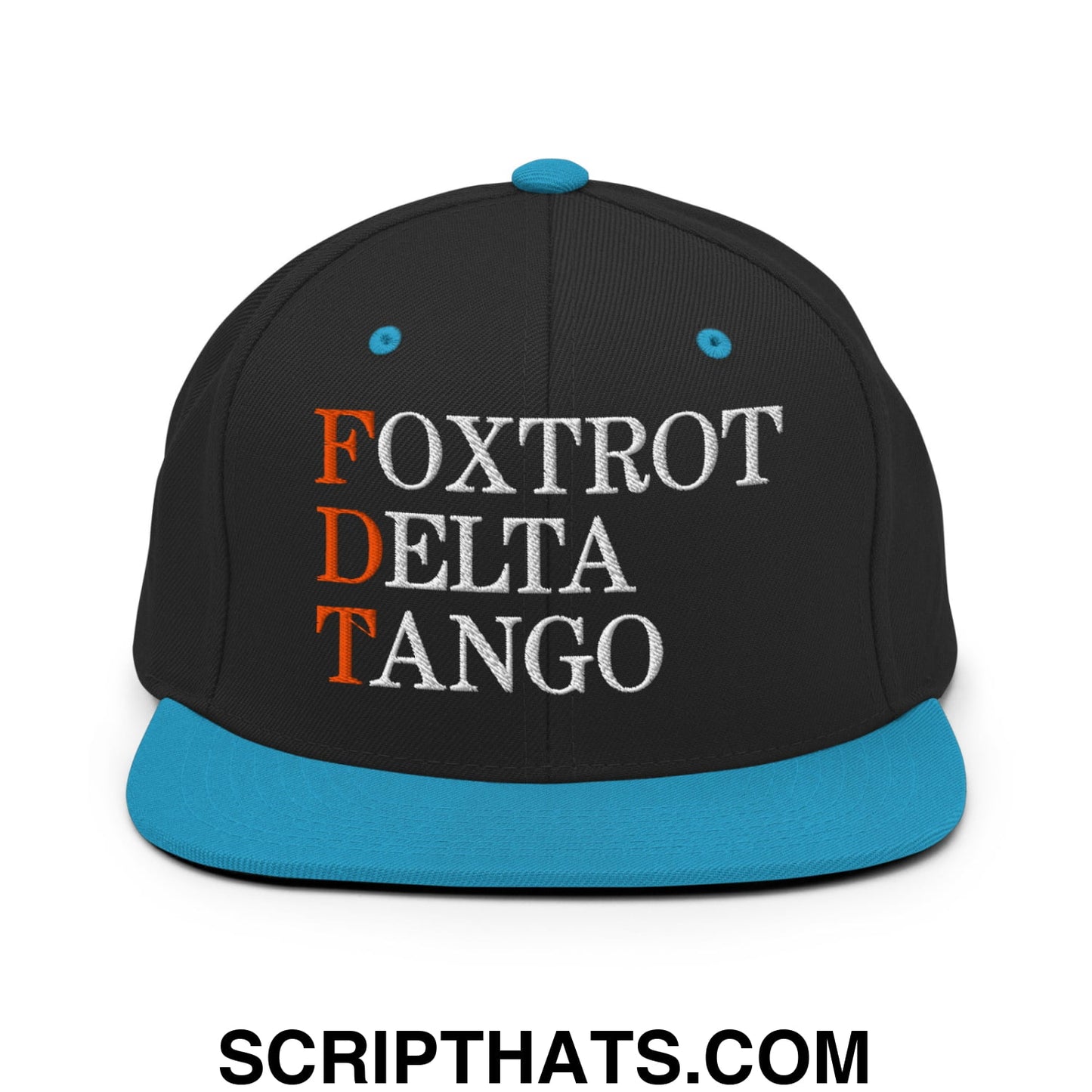 FDT Foxtrot Delta Tango Embroidered Flat Brim Bill Snapback Hat Black Teal