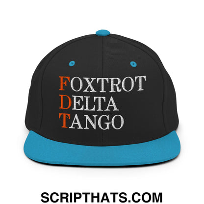 FDT Foxtrot Delta Tango Embroidered Flat Brim Bill Snapback Hat Black Teal