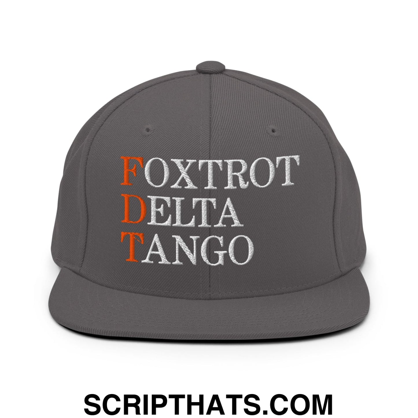 FDT Foxtrot Delta Tango Embroidered Flat Brim Bill Snapback Hat Dark Grey