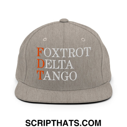 FDT Foxtrot Delta Tango Embroidered Flat Brim Bill Snapback Hat Heather Grey