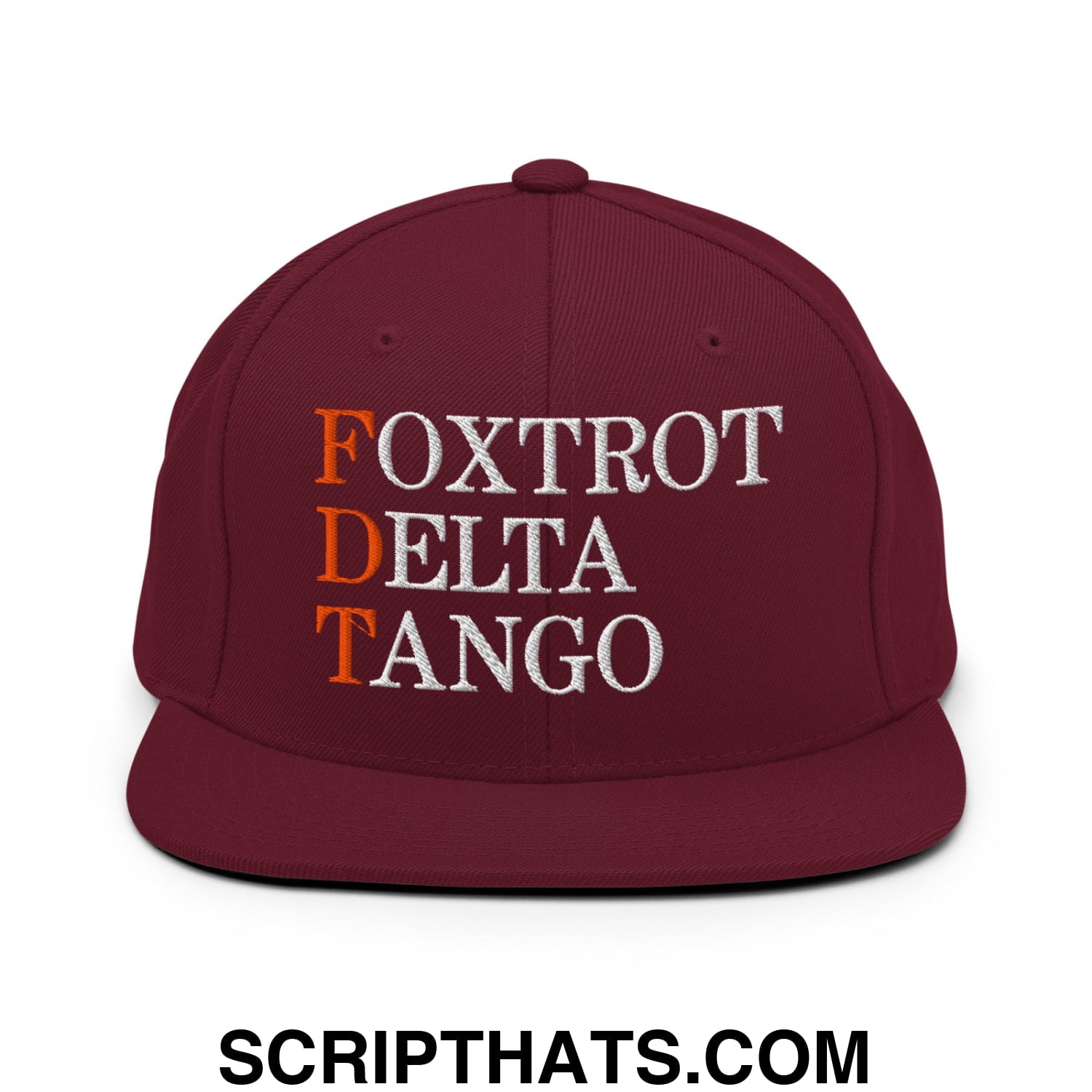 FDT Foxtrot Delta Tango Embroidered Flat Brim Bill Snapback Hat Maroon