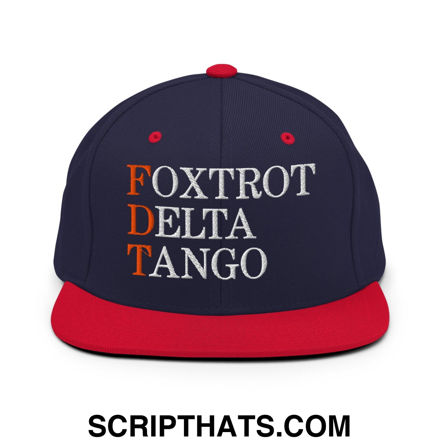 FDT Foxtrot Delta Tango Embroidered Flat Brim Bill Snapback Hat Navy Red