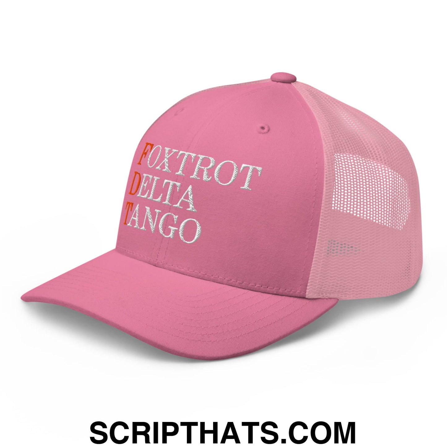 FDT Foxtrot Delta Tango Embroidered Mesh Trucker Hat Pink