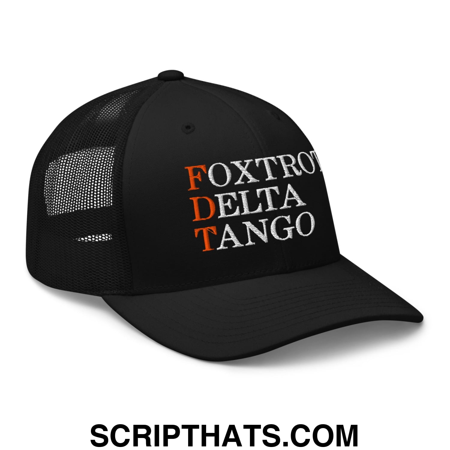 FDT Foxtrot Delta Tango Embroidered Mesh Trucker Hat Black