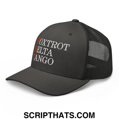 FDT Foxtrot Delta Tango Embroidered Mesh Trucker Hat Charcoal