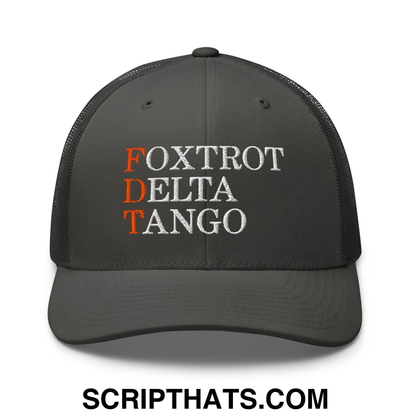 FDT Foxtrot Delta Tango Embroidered Mesh Trucker Hat Charcoal