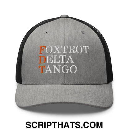 FDT Foxtrot Delta Tango Embroidered Mesh Trucker Hat Heather Black