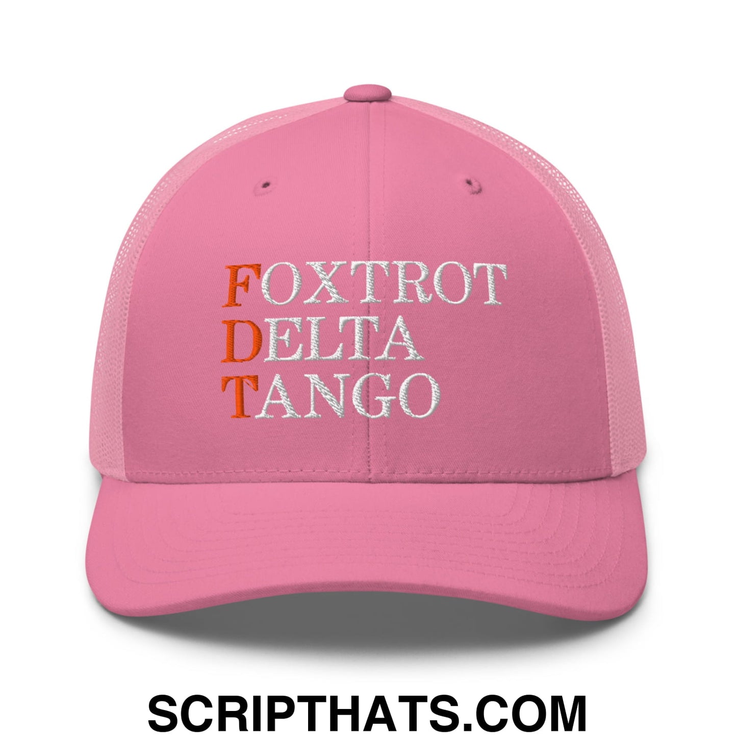 FDT Foxtrot Delta Tango Embroidered Mesh Trucker Hat Pink