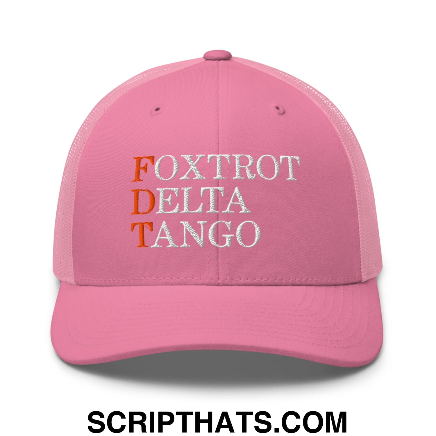 FDT Foxtrot Delta Tango Embroidered Mesh Trucker Hat Pink