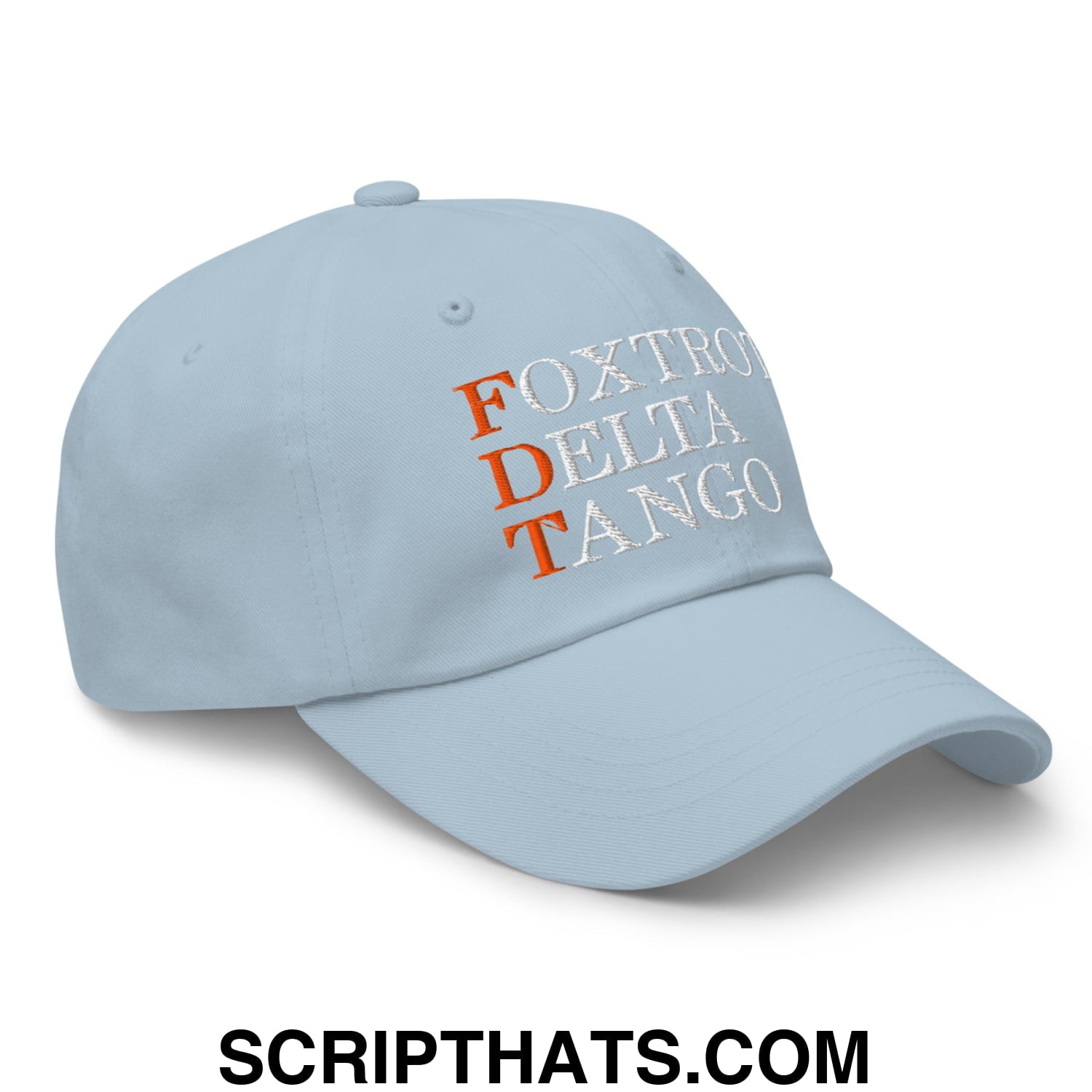 FDT Foxtrot Delta Tango Embroidered Unstructured Dad Hat Light Blue