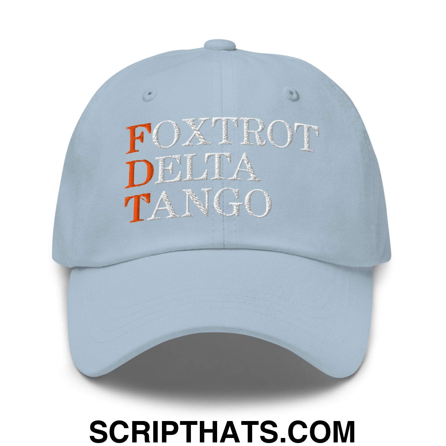 FDT Foxtrot Delta Tango Embroidered Unstructured Dad Hat Light Blue