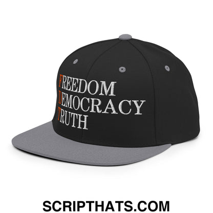 FDT Freedom Democracy Truth Embroidered Flat Bill Brim Snapback Hat Black Silver