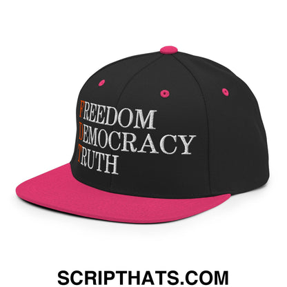 FDT Freedom Democracy Truth Embroidered Flat Bill Brim Snapback Hat Black Neon Pink