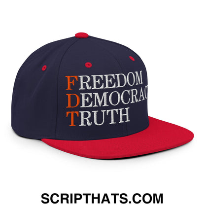 FDT Freedom Democracy Truth Embroidered Flat Bill Brim Snapback Hat Navy Red