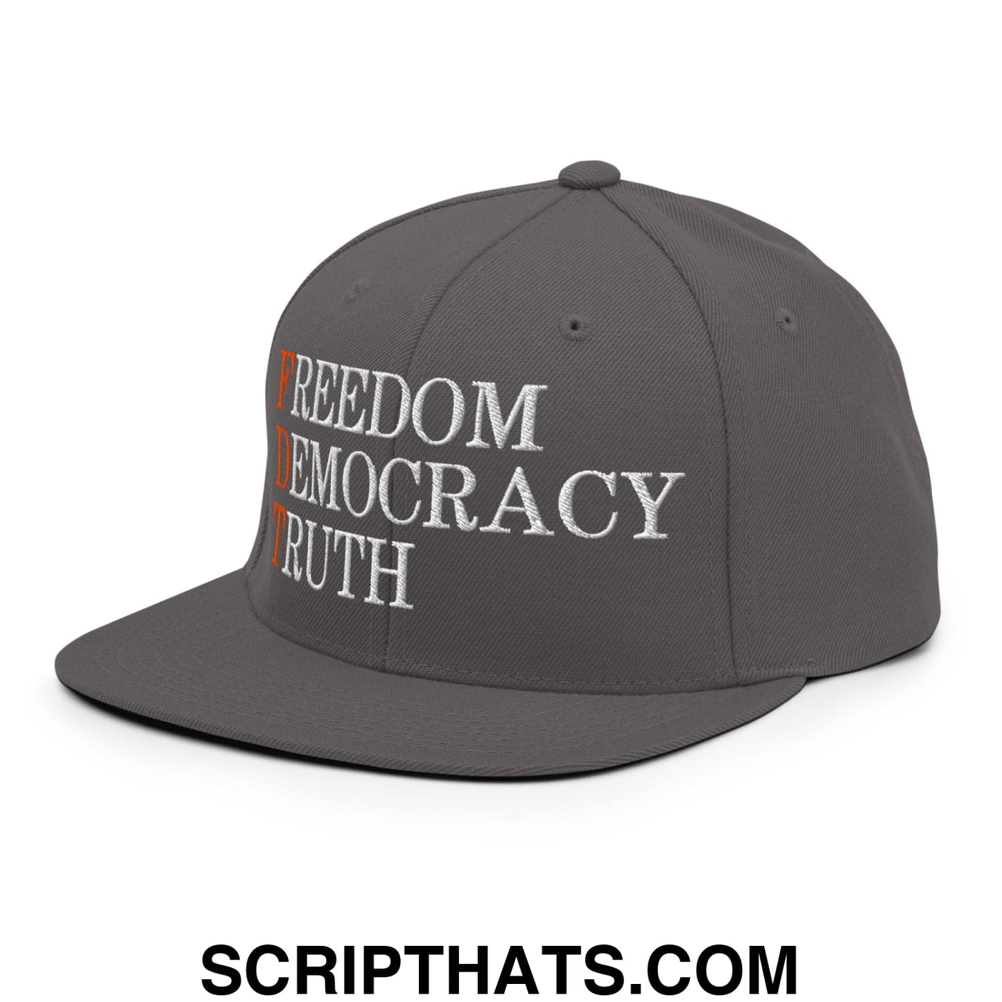 FDT Freedom Democracy Truth Embroidered Flat Bill Brim Snapback Hat Dark Grey