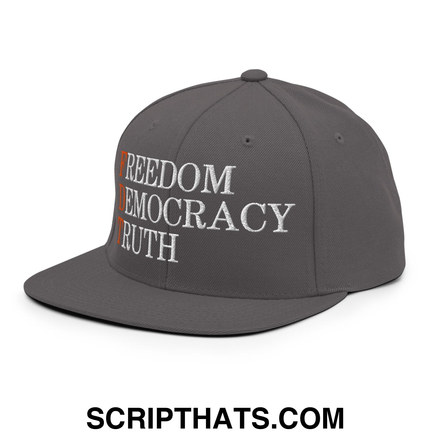 FDT Freedom Democracy Truth Embroidered Flat Bill Brim Snapback Hat Dark Grey