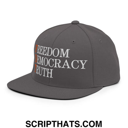 FDT Freedom Democracy Truth Embroidered Flat Bill Brim Snapback Hat Dark Grey