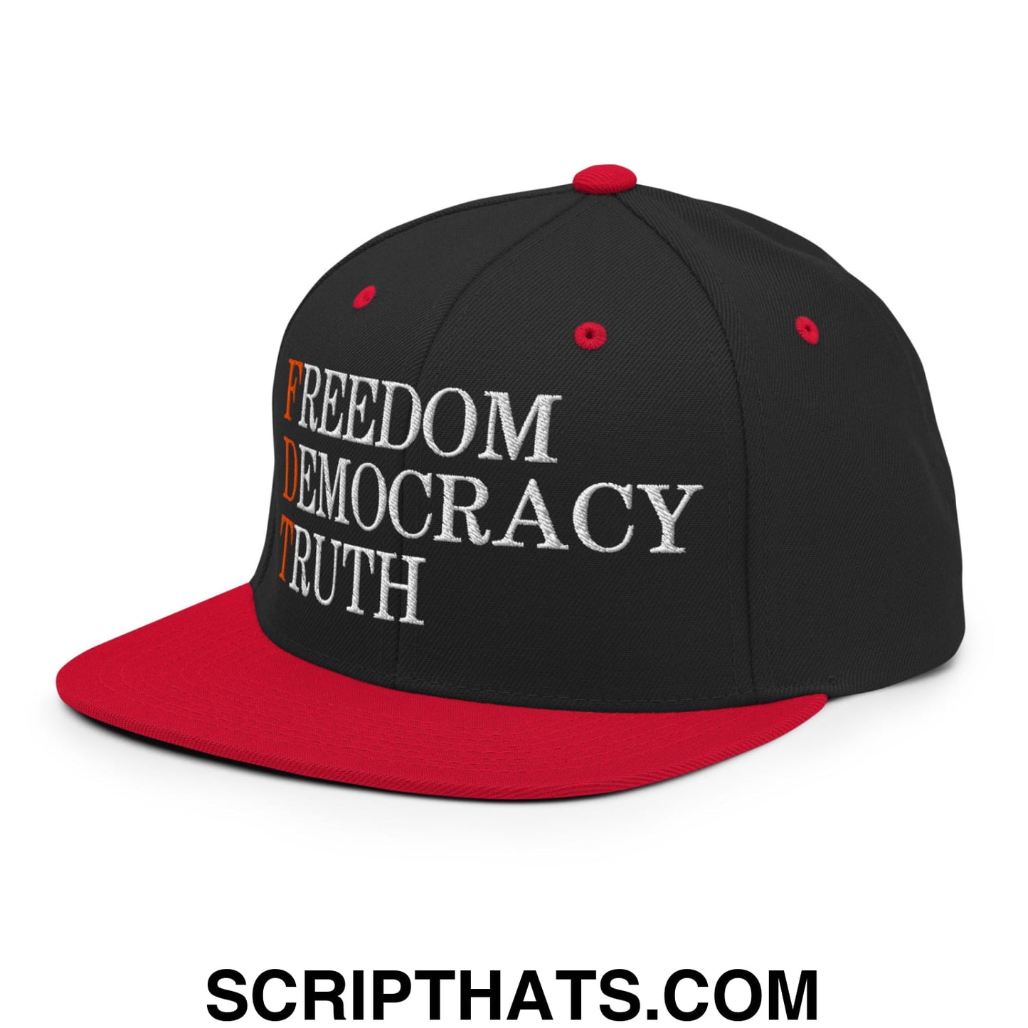 FDT Freedom Democracy Truth Embroidered Flat Bill Brim Snapback Hat Black Red