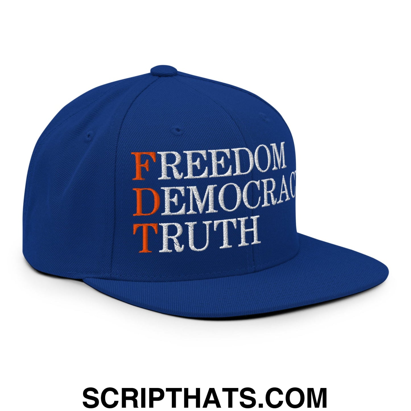 FDT Freedom Democracy Truth Embroidered Flat Bill Brim Snapback Hat Royal Blue