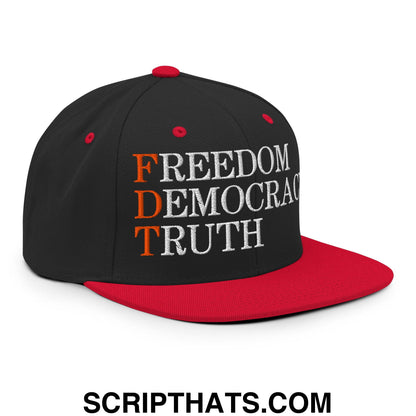 FDT Freedom Democracy Truth Embroidered Flat Bill Brim Snapback Hat Black Red