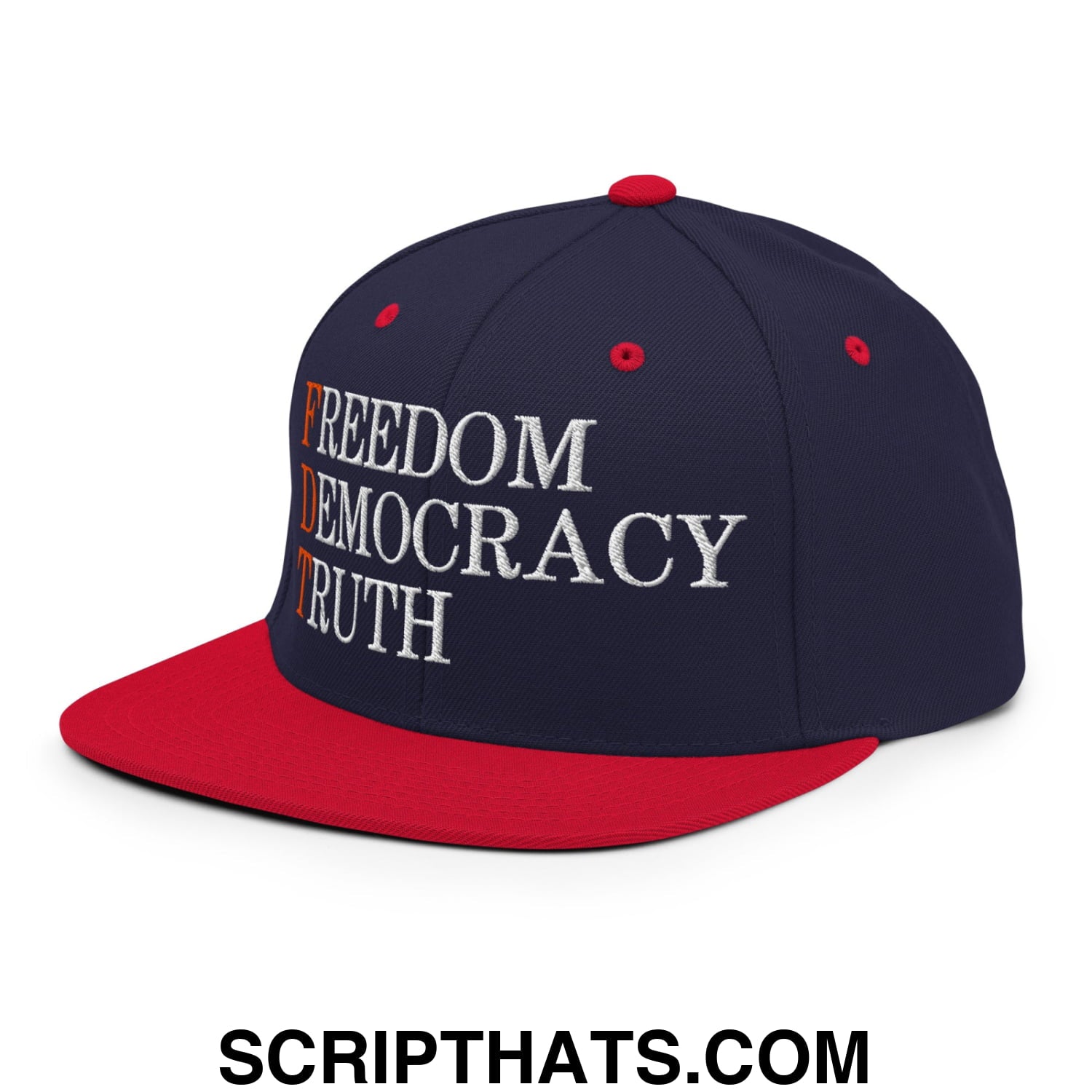 FDT Freedom Democracy Truth Embroidered Flat Bill Brim Snapback Hat Navy Red