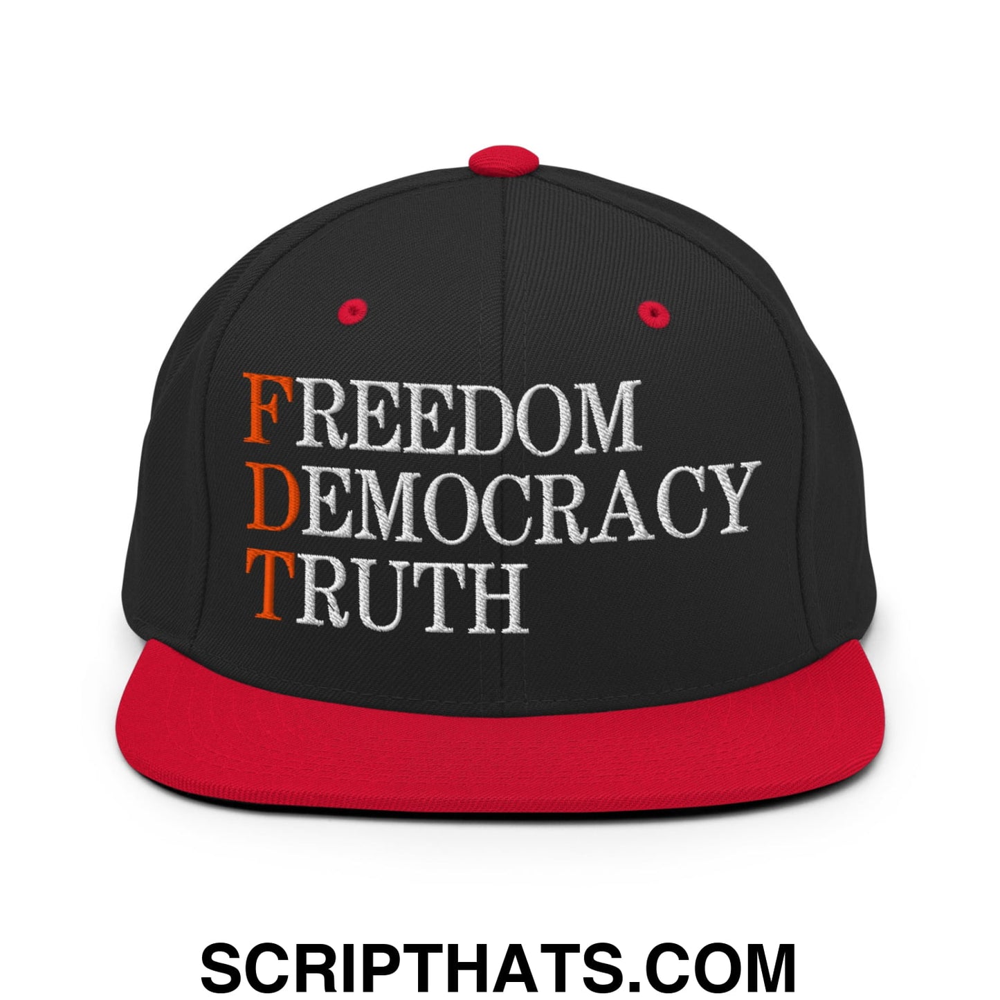 FDT Freedom Democracy Truth Embroidered Flat Bill Brim Snapback Hat Black Red