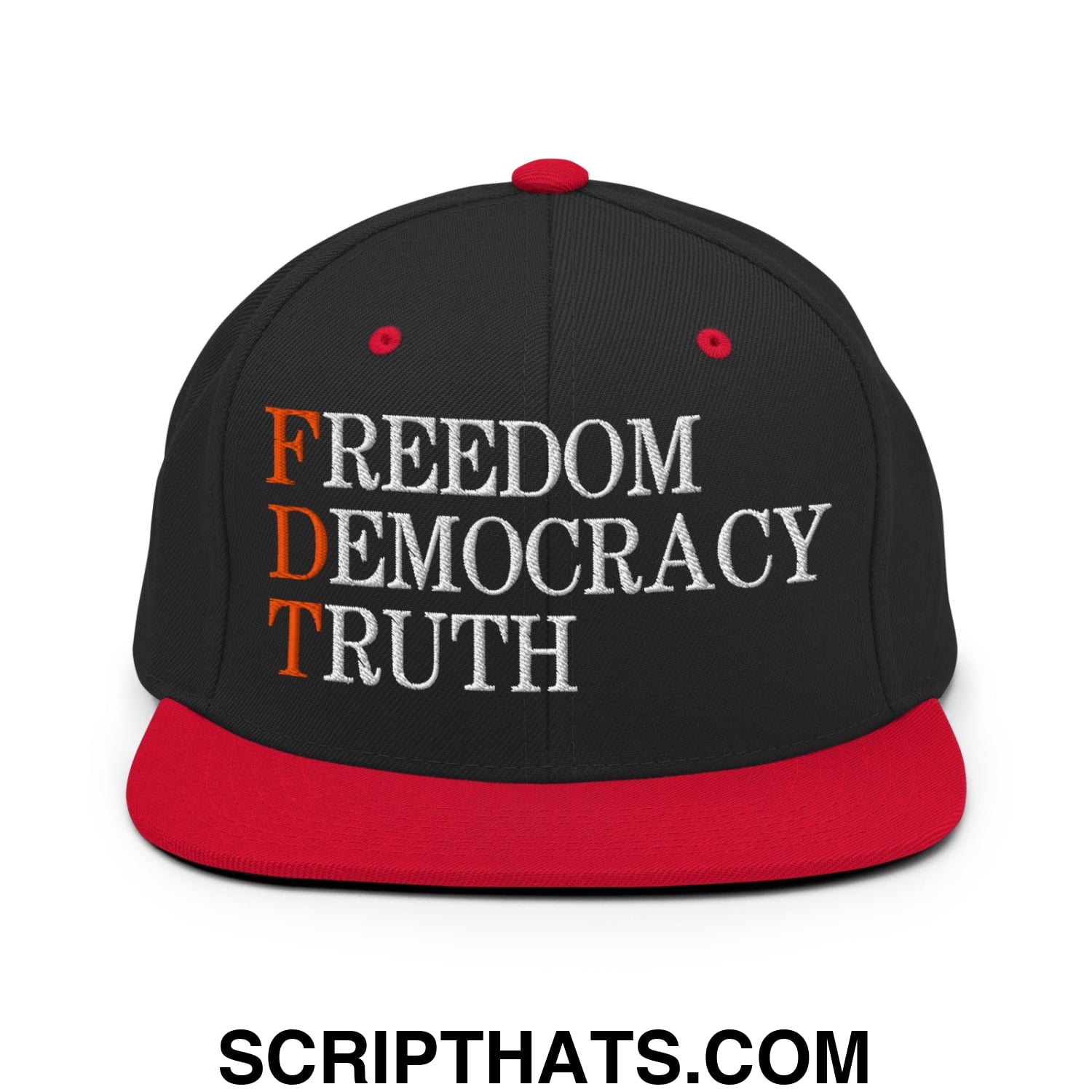 FDT Freedom Democracy Truth Embroidered Flat Bill Brim Snapback Hat Black Red