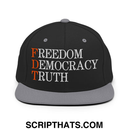 FDT Freedom Democracy Truth Embroidered Flat Bill Brim Snapback Hat Black Silver